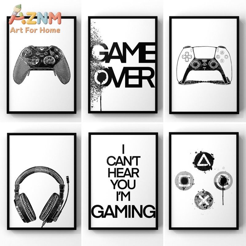 AZNM Black White Gaming Canvas - Gaming Accessories For Room review and price